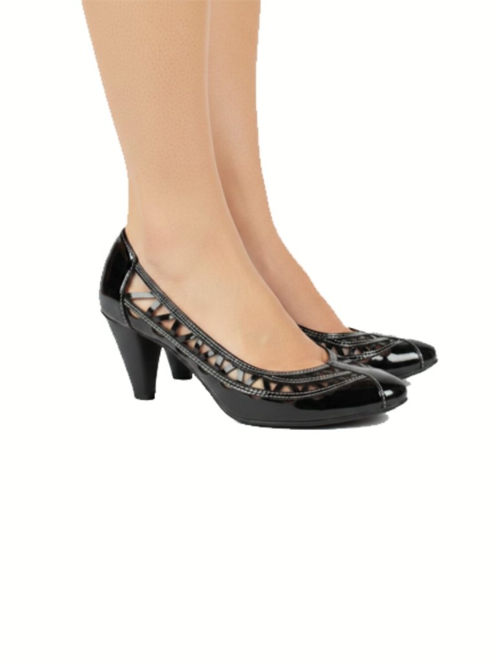 Progetto Black Patent Leather Geometric Laser-Cut High Heels Shoes SIze 5.5/6